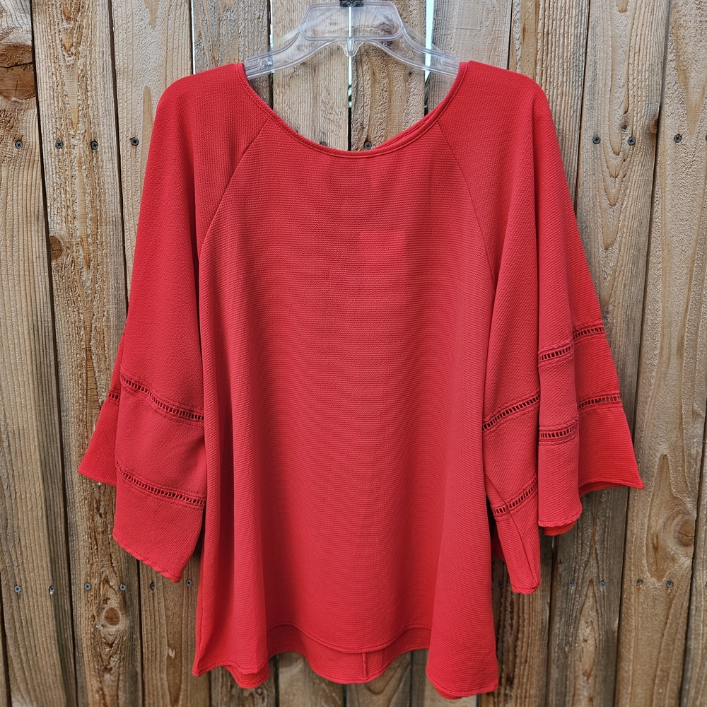 Elegant Red Women's Blouse with Flared Sleeves By HAPTICS